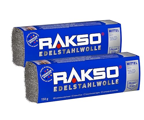 RAKSO Edelstahlwolle extra - fein - 150g, 1 Banderole, rostfrei, glättet gerbsäurehaltige Hölzer ohne Blauverfärbung der Maserung - Cheap-Us