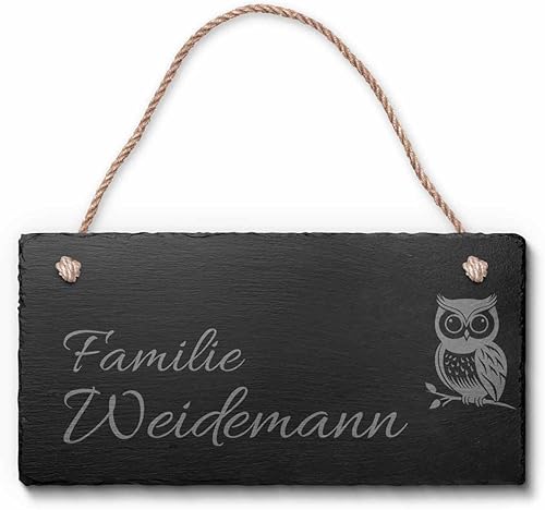 Schöne Schiefer Türschilder für die Haustür mit Gravur - 20x10 cm - Schiefer Schild mit Kordel zum Aufhängen - graviertes Haustürschild & Willkommensschild - Cheap-Us