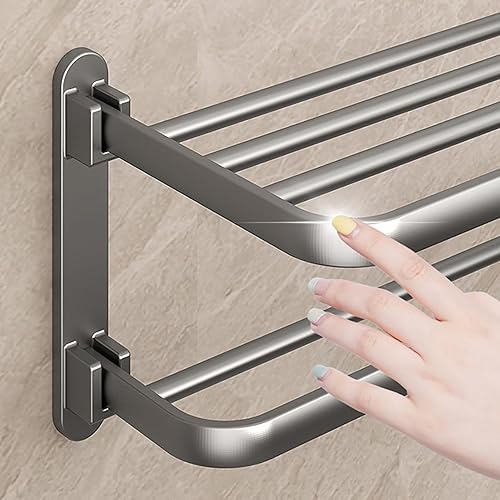 Handtuchhalter,Wandmontage Handtuchhalter ohne Bohren Bad mit 2 Handtuchstangen, Aluminium Badetuchhalter, Matt schwarz,58cm - Cheap-Us