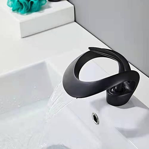 SJQKA waschtischarmatur wasserfall Schwarz,wasserhahn bad wasserfall,Wasserhahn Bad Aus Erstklassigem Messing,wasserfall Einhandmischer Für Bad Badezimmer Waschbecken (Schwarz) - Cheap-Us