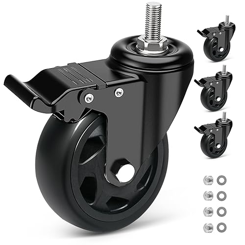 RRIUTO Möbelrolle mit Bremse, 75mm Lenkrollen M10 X 30mm Schraube, Transportrollen Doppellager mit 360-Grad-Rotation, 4 Stück Schwerlastrollen Rollen für Möbel Tragkraft 400KG - Cheap-Us