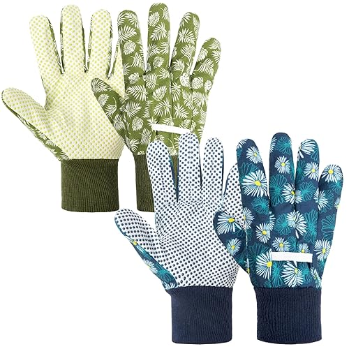 Ainiv Handschuhe für Garten, 2er Set Gartenhandschuhe, Antirutschbeschichtung Arbeitshandschuhe, Einheitsgröße Arbeitshandschuhe mit PVC-Punkten und reißfester Canvas-Stulpe Zum pflanz & Gartenarbeit - Cheap-Us
