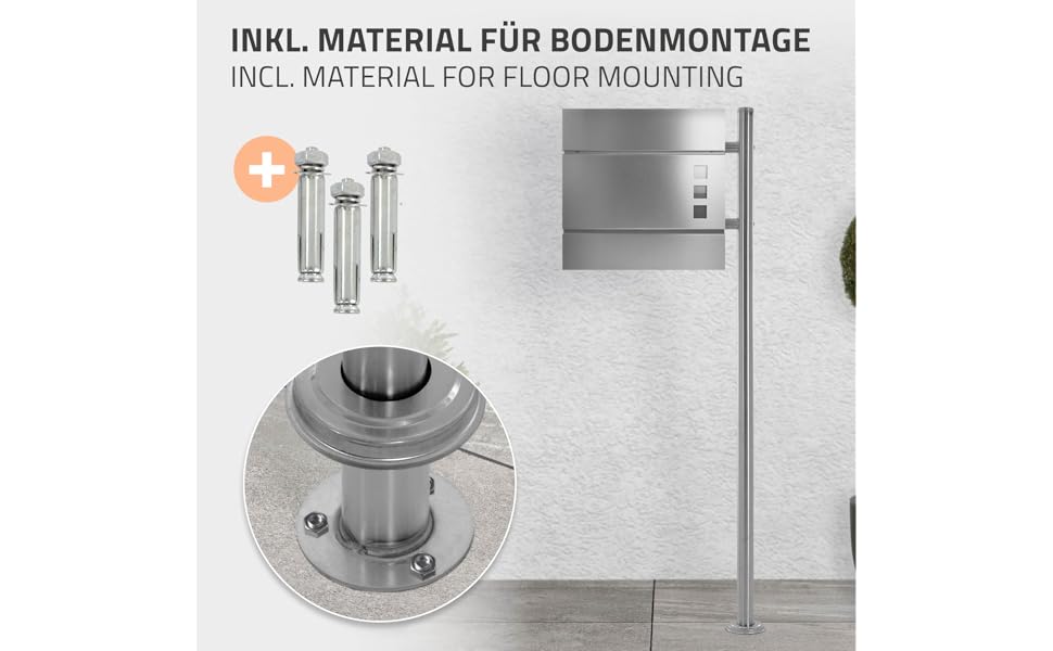 ML-Design ML-654/Briefkastenständer Edelstahl Silber