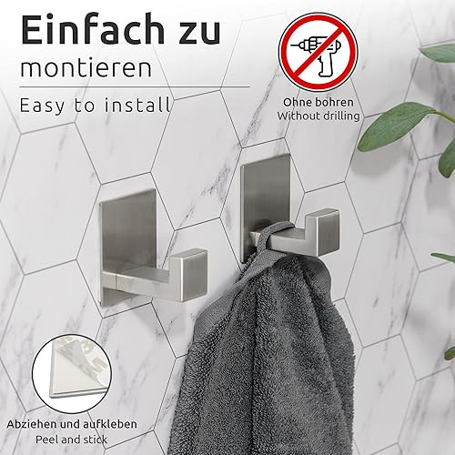 ECENCE 1x Toilettenpapierhalter + 2X Handtuchhaken ohne Bohren, Badezimmerset selbstklebend Chrom Badezimmeraccessoires - aus rostfreiem Edelstahl 304, Handtuchhalter + Klorollenhalter - Cheap-Us