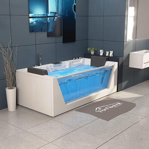 Tronitechnik® Whirlpool Badewanne Mykonos 180cm x 88cm mit Heizung, Wasserfall, Hydromassage und Farblichtherapie - Cheap-Us
