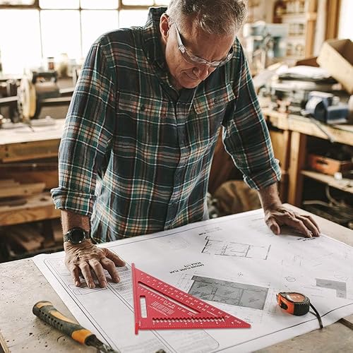 7-Zoll-Dreieckiges Lineal, Dreieckslineal, Hohe Präzision Aluminium-Legierung, Dreieckslineal, Layout-Messwerkzeug für Ingenieure, Schreiner (Metrisch, Rotes) - Cheap-Us