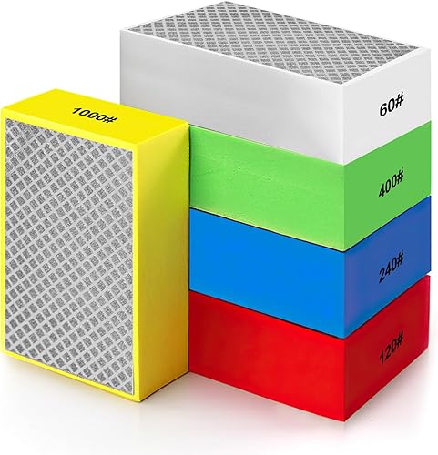 GOMETY Diamant-Handpolierpads, 5 Stück Diamant-Schleifblock-Set, Diamant-Polierpad Block Schleifblock, Glas-Schleifpads zum Schleifen von Beton Granit, Marmor, Keramik 60#, 120#, 240#, 400#,1000# - Cheap-Us