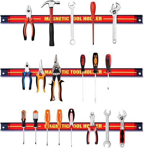 GIANTEX 3x Magnetleiste Werkzeug 46 cm Werkzeughalter Magnet stark Magnetschiene für Werkzeug Magnet Schiene Magnethalter Magnet Werkzeugleiste Wandhalter inkl. Montagematerial Werkstatt Rot - Cheap-Us