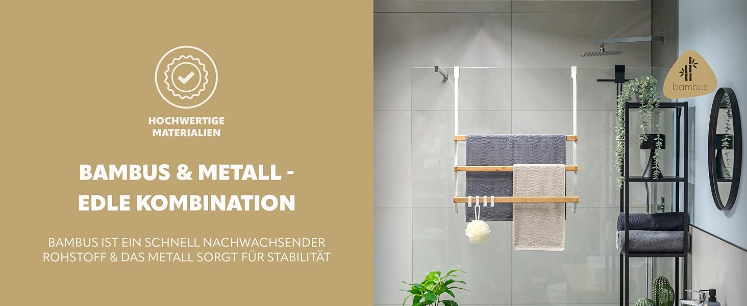 Der Halter besteht aus Bambus und Metall, Bambus ist ein schnell nachwachsender Rohstoff
