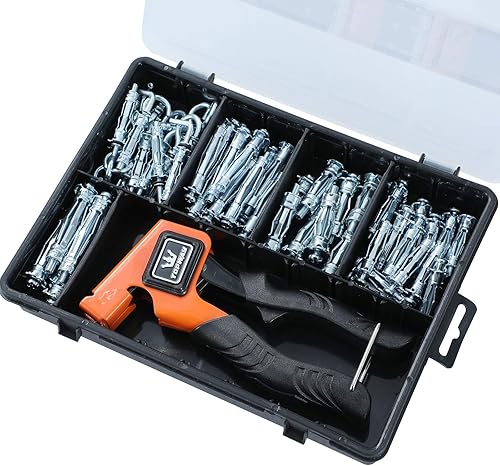 TOPWAY Hohlwandanker Setzwerkzeug mit Spreizdübel 63 Stück, Verzinkt Ankerdübel Kit zur Befestigung von Gipskartonplatten, Metall Gipskarton Hohlraum Hohlwandbefestigungen Schrauben Anker Set 405508 - Cheap-Us