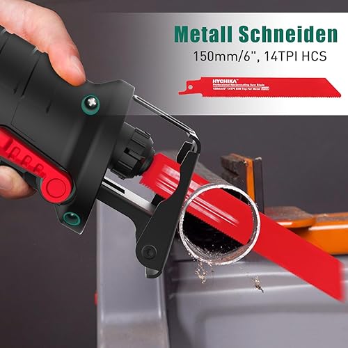 HYCHIKA Säbelsäge, 18V Akku Universalsäge, Reciprosäge mit 2x2.0Ah Batterien, mit variabler Drehzahl von 0-2800 SPM, 2 Sägeblätter, Schnellladegerät, LED Licht,Ideal zum Schneiden von Holz und Metall - Cheap-Us