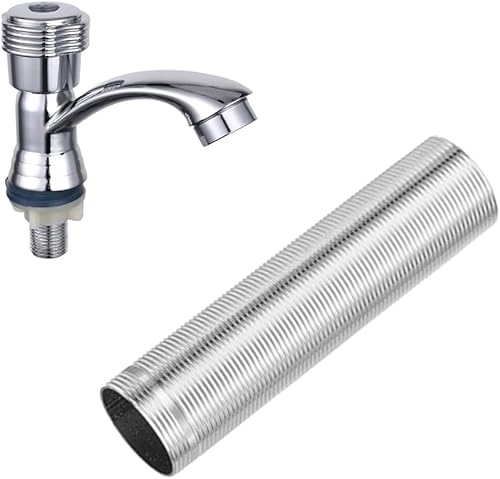 Wasserhahnverlängerung Edelstahl, 100MM Wasserhahn Verlängerte Hohe mit Gewinderohr, Wasserhahneinbau Armaturen Nippel - Cheap-Us