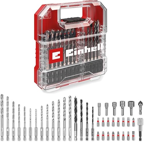 Original Einhell L-CASE 40-tlg. Bit- und Bohrer-Set (25-mm-Bits, Schnellwechselbithalter, Steckschlüssel, Senker, Metall-, Stein- und Holzbohrer inkl. Aufbewahrungsbox) - Cheap-Us