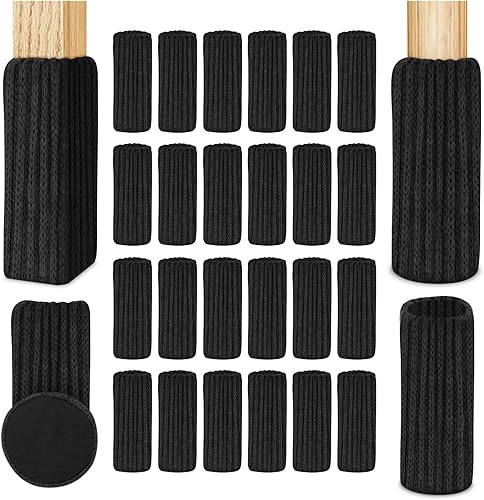 OSDUE 24 Stück Stuhlsocken, Elastisch Möbelsocken Gestrickte, Filz Stuhlbeinkappen, Dicke Unterseite, Antirutsch Pads für Möbel, Tisch, Bodenschutz, Vermeiden Sie Kratzer &Geräusche(Schwarz) - Cheap-Us