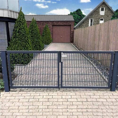Doppelflügeltor Einfahrtstor Gartentor Matten-Tor Hoftor Grau Anthrazit RAL 7016 / 350cm x 103cm (BxH) inkl. Pfosten - Cheap-Us