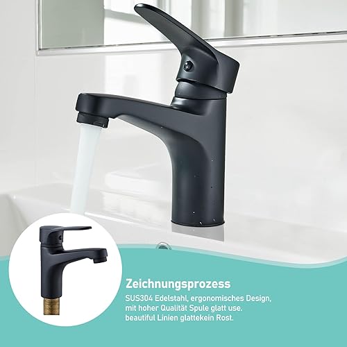 JUNSOTTOR Niederdruck Armatur Bad Schwarz Wasserhahn Bad Waschtischarmatur Einhebel aus Messing Mischbatterie Kurz - Cheap-Us