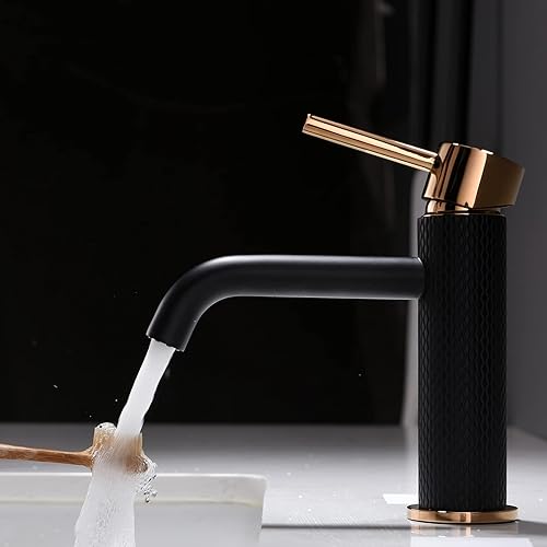 TIMACO Mischbatterie Bad Wasserhahn Badarmatur Waschtischarmatur Waschbeckenarmatur Waschbecken Badezimmer,Schwarz und Gold - Cheap-Us