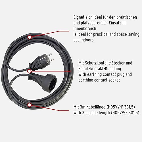 Brennenstuhl Qualitäts- Kunststoff-Verlängerungskabel mit Schutzkontakt-Stecker und -Kupplung (Verlängerungskabel für innen mit 5m Kabel) schwarz - Cheap-Us