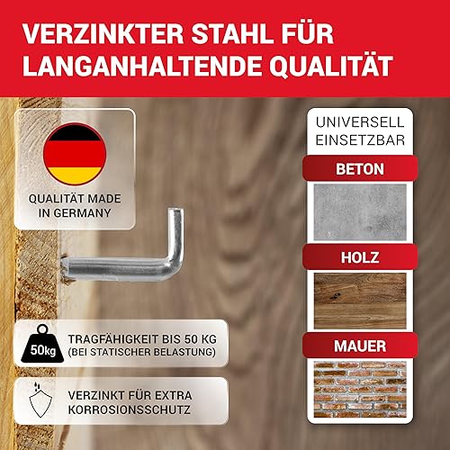 LouMaxx Schraubhaken 5,2x50 mm - 25er Set Winkelschrauben - Regalhaken mit Traglast bis 40 kg - Hacken Schrauben verzinkt - Robuste Wandhaken Schrauben für Bilder, Regale & mehr - Cheap-Us