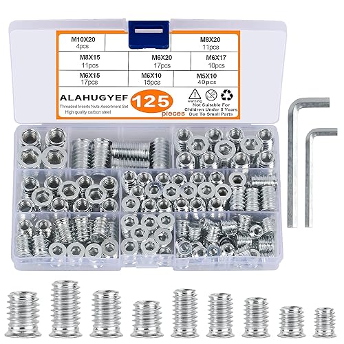 125 Stk Einschraubmuttern M5 M6 M8 M10 Einschraubmuffen, Gewindeeinsatz Holz, Gewindeeinsätze Gewindebuchsen, Innensechskant Schraube Muttern Rampmuffe Kohlenstoffstahl für Holzmöbel - Cheap-Us
