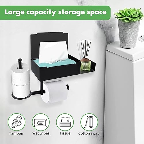 Airminti Klopapierhalter mit Ablage, Klopapierhalter mit Feuchttücherbox Edelstahl WC Rollenhalter, Toilettenpapierhalter ohne Bohren Selbstklebend für Bad und Küche mit 2 Ersatzrollenhaltern, Weiß - Cheap-Us