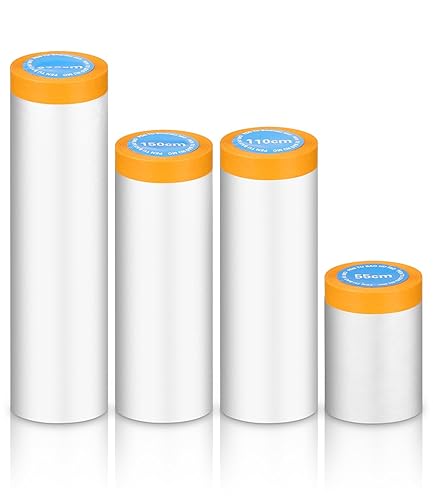 Cotepi 4 Rollen Abdeckfolie mit Klebeband, Transparent Abdeckfolie Selbstklebende Malerfolie Malerband, Selbstklebende Malerfolie mit Klebeband, Malerfolie Abdeckfolie (55cm, 110cm, 150cm, 270cm) - Cheap-Us