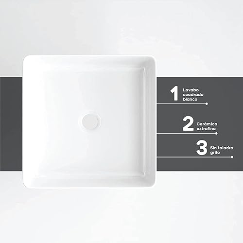 Starbath Plus - Weißes Keramik-Waschbecken - Rechteckige Form - Abmessungen 40 x 30 x 13 cm - Ideal für Arbeitsplatten in Badezimmern und Toilettenmöbeln - Cheap-Us