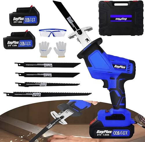 Akku Säbelsäge Bürstenlose Elektrisch Knochensäge Fleischsäge mit 2x1,5Ah Akkus und Schnellladegerät, 1900 SPM Elektrische Handsäge, 4 Blätter Lieferumfang Enthalten Leistungsstarke Motor-Stichsäge - Cheap-Us