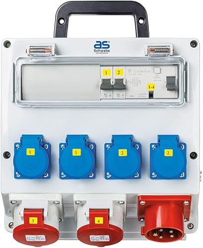 as – Schwabe Wandverteiler anschlussfertig - Baustromverteiler mit CEE Stecker 400V/32A/22kW - Ausgang 5x Schuko, 3x CEE (400V/16A/5-polig), 2x USB (5V/2,1A) - Verteilerkasten - IP44, 61523 - Cheap-Us