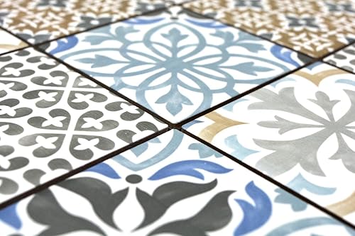 Retro Vintage Mosaik Fliese Keramik creme blau orange grau matt für BAD WC DUSCHE KÜCHE FLIESENSPIEGEL THEKENVERKLEIDUNG BADEWANNENVERKLEIDUNG WB22B-1406 - Cheap-Us