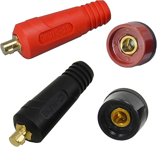 RIVERWELD TIG-Schweißkabel-Panelstecker-Buchsenset DKJ10-25 & DKZ10-25 Schnellverschluß 200Amp Rot und Schwarz 4 Stück - Cheap-Us