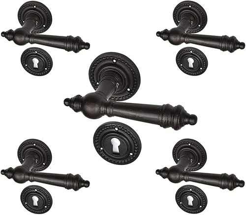 Ventano antiker Türbeschlag Türdrückergarnitur Türklinken und Rosetten für Zimmertüren (Buntbart) Modell 1900 Eisen schwarz - Cheap-Us