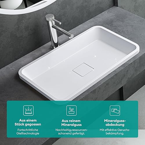 Mai & Mai Waschbecken mineralguss Einbauwaschbecken ca. 53x33x10,5 cm (BxTxH) in Anthrazit matt mit Ablaufabdeckung Col104 - Cheap-Us