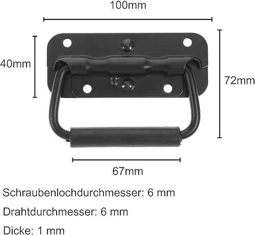 ORTAVA 2 Stück Klappgriff, Gefedert Kistengriff Kaltgewalzter Edelstahl, Hardware Boxen Bügelgriff, Koffergriff, Tragegriff Schwarz für Toolbox Tür (125mm) - Cheap-Us