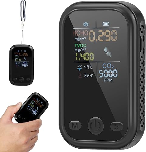 CO2 Messgerät Raumluft Luftqualitätsmessgerät zur Messung HCHO, TVOC, CO2, Temperatur Air Quality Monitor mit Alarmen Kohlendioxid Messgerät für Inneneinrichtung Lager Büro (Schwarz) - Cheap-Us