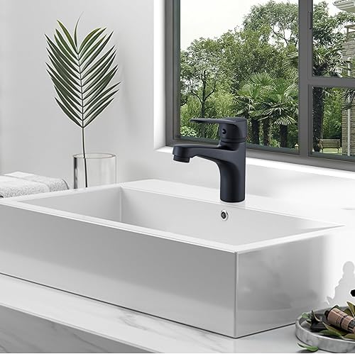 JUNSOTTOR Niederdruck Armatur Bad Schwarz Wasserhahn Bad Waschtischarmatur Einhebel aus Messing Mischbatterie Kurz - Cheap-Us