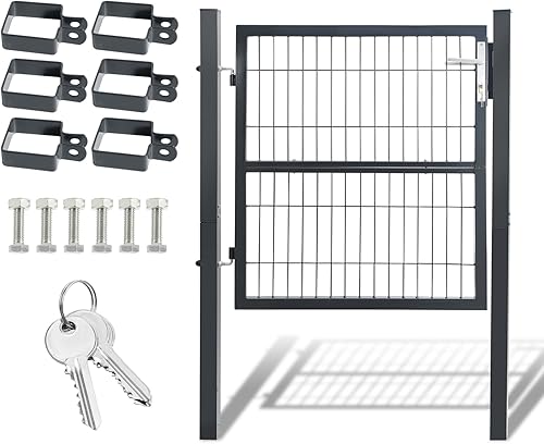 Eulenke H 100 x B 100cm Gartentor für Stabmattenzaun, Gartentür aus Metall verzinktem Stahl, Gartentor Metall mit Zaun, Gartenpforte Geteilt Tor, Hoftor mit Griff, Schloss und 3 Schlüssel, Grün - Cheap-Us