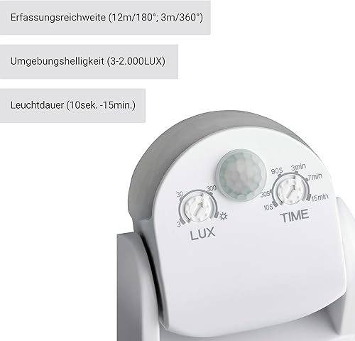 SEBSON® Bewegungsmelder Aussen IP65 Aufputz, LED geeignet, programmierbar, Infrarot Sensor 12m / 180° - 3m / 360° (2 Sensoren), Wand Montage schwenkbar, 3-Draht Anthrazit - Cheap-Us
