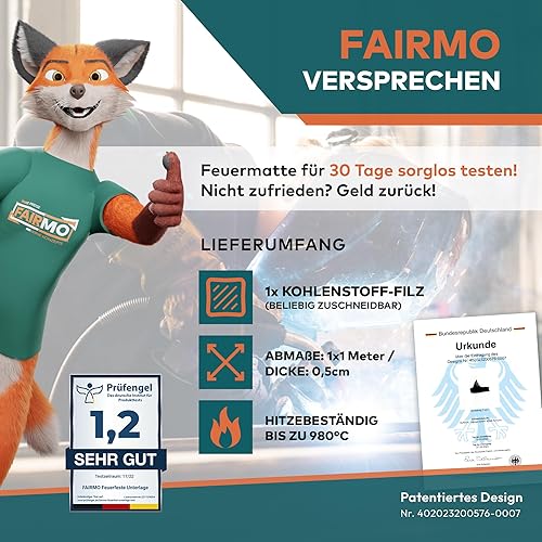 FAIRMO Die feuerfeste Unterlage (1x1 Meter) - Kohlenstoff-Filz feuerfeste Matte hitzebeständig - hitzeschutzmatte, Grillunterlage, Brandschutzmatte, Feuermatte - Für Outdoor und Kamin - Cheap-Us