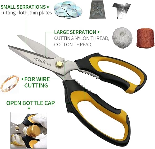 Stedi Schere Heavy-Duty, Mehrzweck, Edelstahlklinge, Länge 20 cm, mit kleiner Zahnung und Schutzhülle, komfortabler Anti-Rutsch-Griff, für Arbeit und Haushalt - Cheap-Us