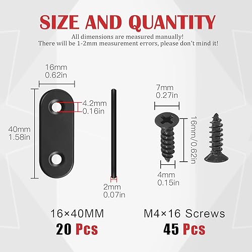 Hilitchi gerade Klammer Edelstahl schwarz gerade Ecke Klammern gerade flach Strebe Reparatur flache Platten mit Schraube (40mm, 20pcs) - Cheap-Us