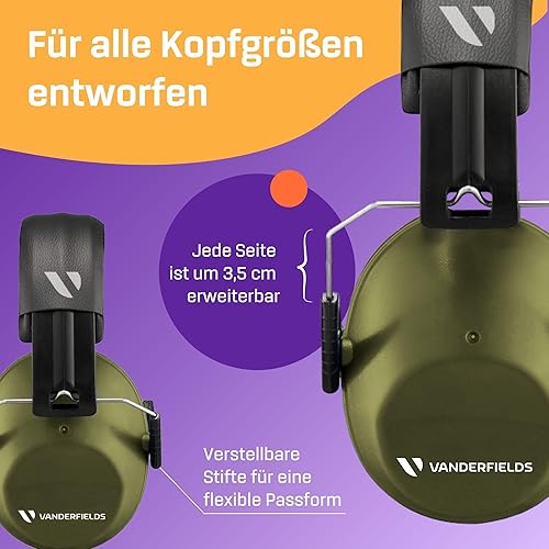 Vanderfields Gehörschutz für Erwachsene - SNR 26dB - Schwarz - Baustellen Kopfhörer - Kopfhörer Schule - Gehörschutz Schießsport - Gehörschutz Arbeit für Garten - Lärmschutz Kopfhörer - Lärmschutz - Cheap-Us