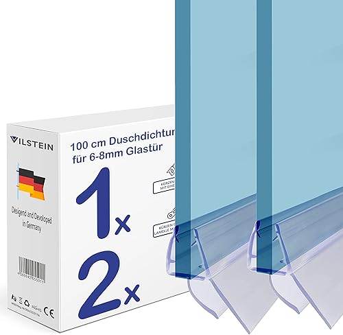 VILSTEIN Duschdichtung, Zuschneidbare Länge & Gummilippe, Premium Duschtürdichtung, Dichtung Dusche Glastür Duschtür, für 6mm bis 8mm Glasstärke, 2x 100cm - Cheap-Us