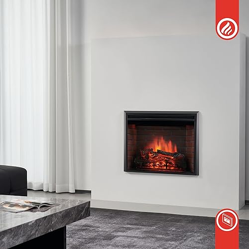 KAMINIO Elektrokamin Luca - Elektrischer Einbaukamin mit Heizung, 3D-Flammeneffekt, 12 Flammenfarben, Fernbedienung (23 Zoll) - Cheap-Us