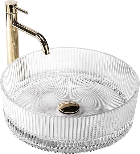 Rea Aufsatzwaschbecken Ingrid Transparent Waschtisch Handwaschbecken Waschschale Waschbecken für Badezimmer aus Glas 400 x 400 x 130 mm (transparent) - Cheap-Us