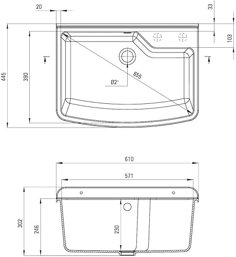 VBChome Ausgussbecken 50 x 35 x 25 cm Grau 1-Becken Spülbecken Polystyrol An Der Wand Montiert Widerstandsfähig Modern Garten Allzweckraum - Cheap-Us