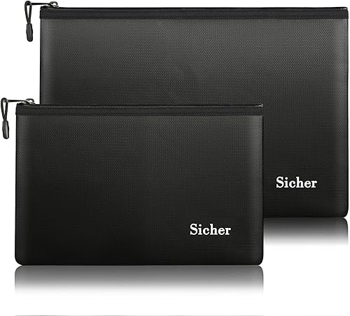 Feuerfeste Tasche 2er Set | Feuersichere Wasserabweisend Dokumententasche Hülle Beutel Behälter für A4 Dokumente Passport Bankdatei Geld Wertsachen | aus Hochwertigem Silikon Fiberglas - Cheap-Us