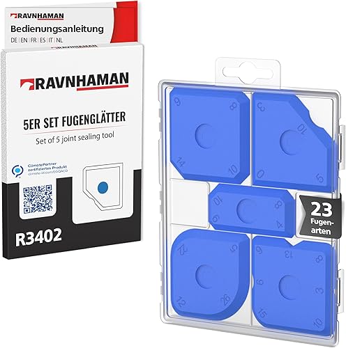 RAVN HAMAN 5er Set Fugenglätter Gelb - Fugenwerkzeug mit 23 verschiedenen Formen - Fugen-Spachtel zum Verfugen z.B. mit Silikon & Acryl - Fugenabzieher inkl. Aufbewahrungsbox - Cheap-Us