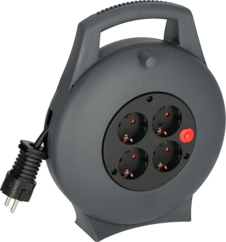 Brennenstuhl Vario Line Kabelbox 4-fach/Mini-Kabeltrommel (Indoor-Kabeltrommel für Haushalt, 10m Kabel, Made in Germany) anthrazit - Cheap-Us