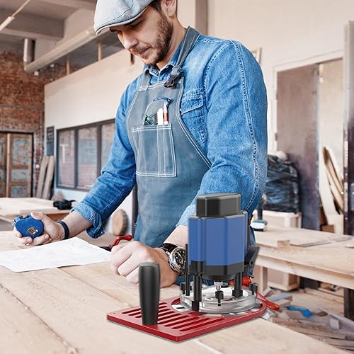 Oberfräse Grundplatte, 2-In-1Aluminiumlegierung Kantenfräse Grundplatte, Holztrimmer Basis für 65mm Schneidemaschine, Mit Skala Fräse Grundplatte, Handfräser Werkzeug für Möbel Trimmmaschine - Cheap-Us